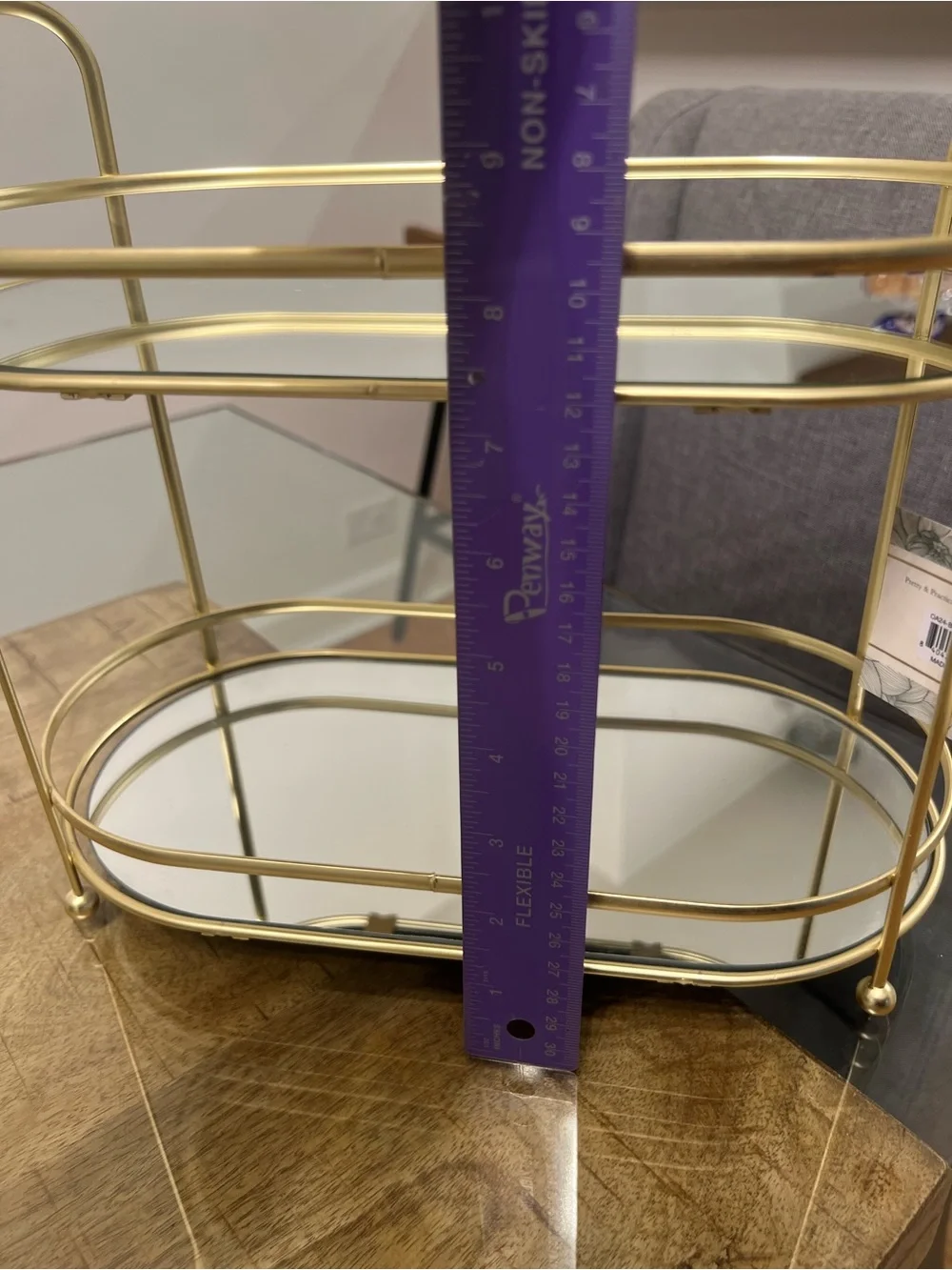 Gold Two-Tier vanity Mirrored Bathroom Organizer tray